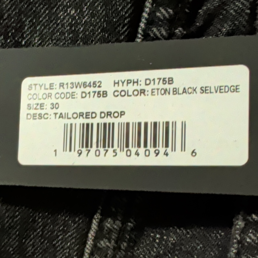 R13 Distressed Taylored Crop Relaxed Jeans In Eton Black Selvedge - Picture 5 of 5